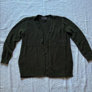 Dark Forest Green Textured Knit Cardigan Sweater, M, Marled by Reunited Clothing